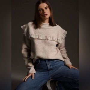 Zara Combination Knit Sweater featuring a crew neck and organza ruffle detailing
